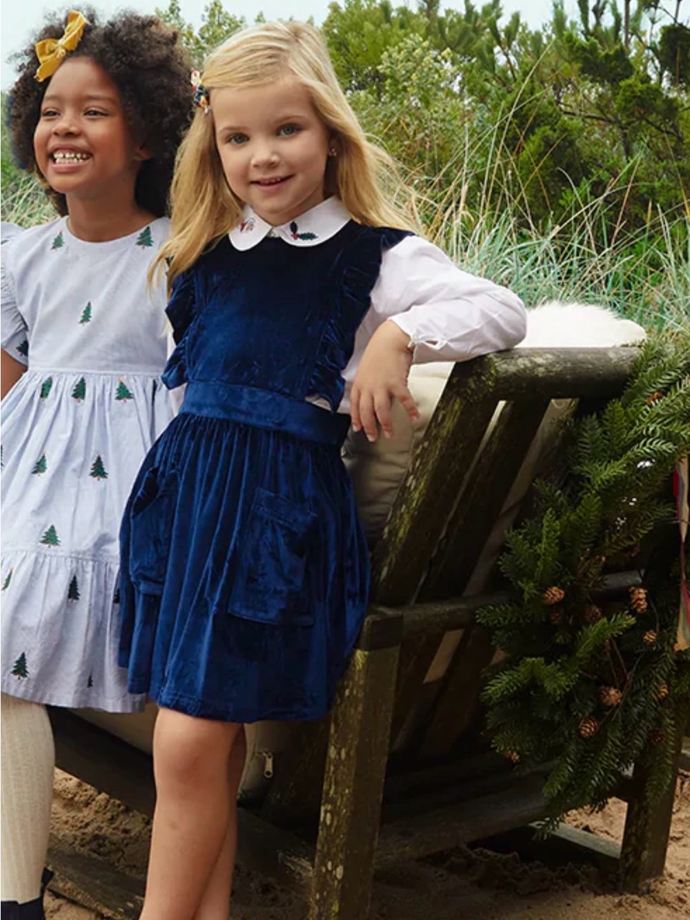 Pink Chicken Velvet dress navy pinafiore toddler 2 yrs old